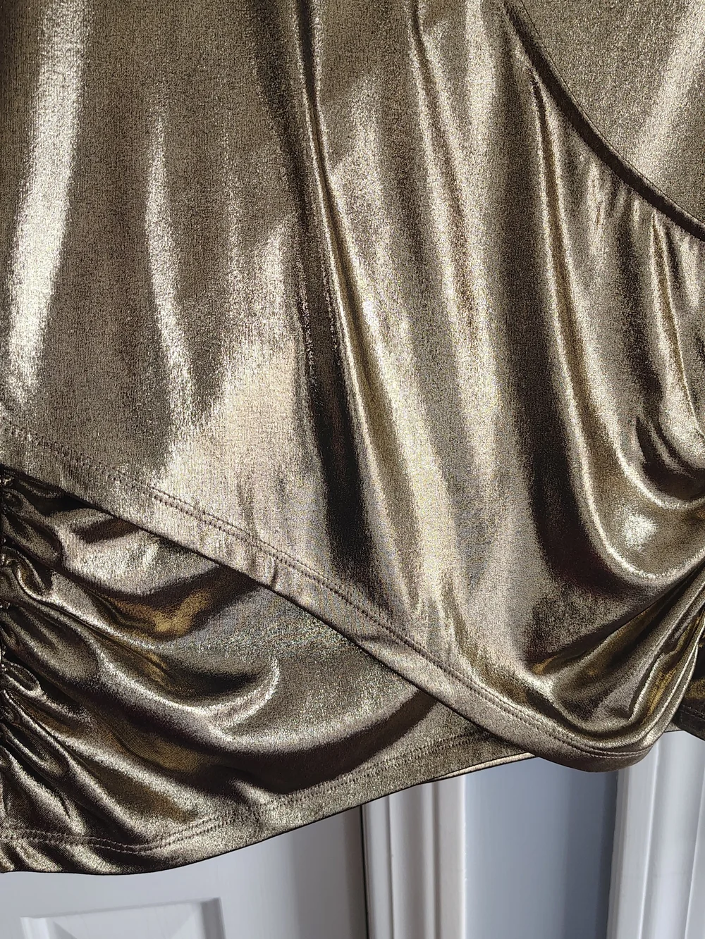 Michael Kors Shiny Metallic Gold Draped Wrap Blouse L